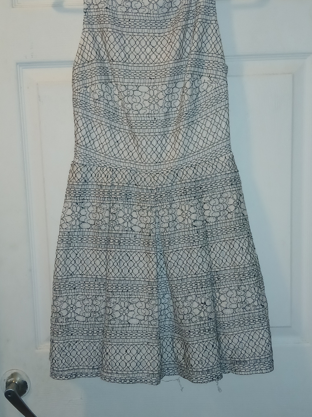 Women's Black and White Lace Pattern Fit-and-Flare Dress
